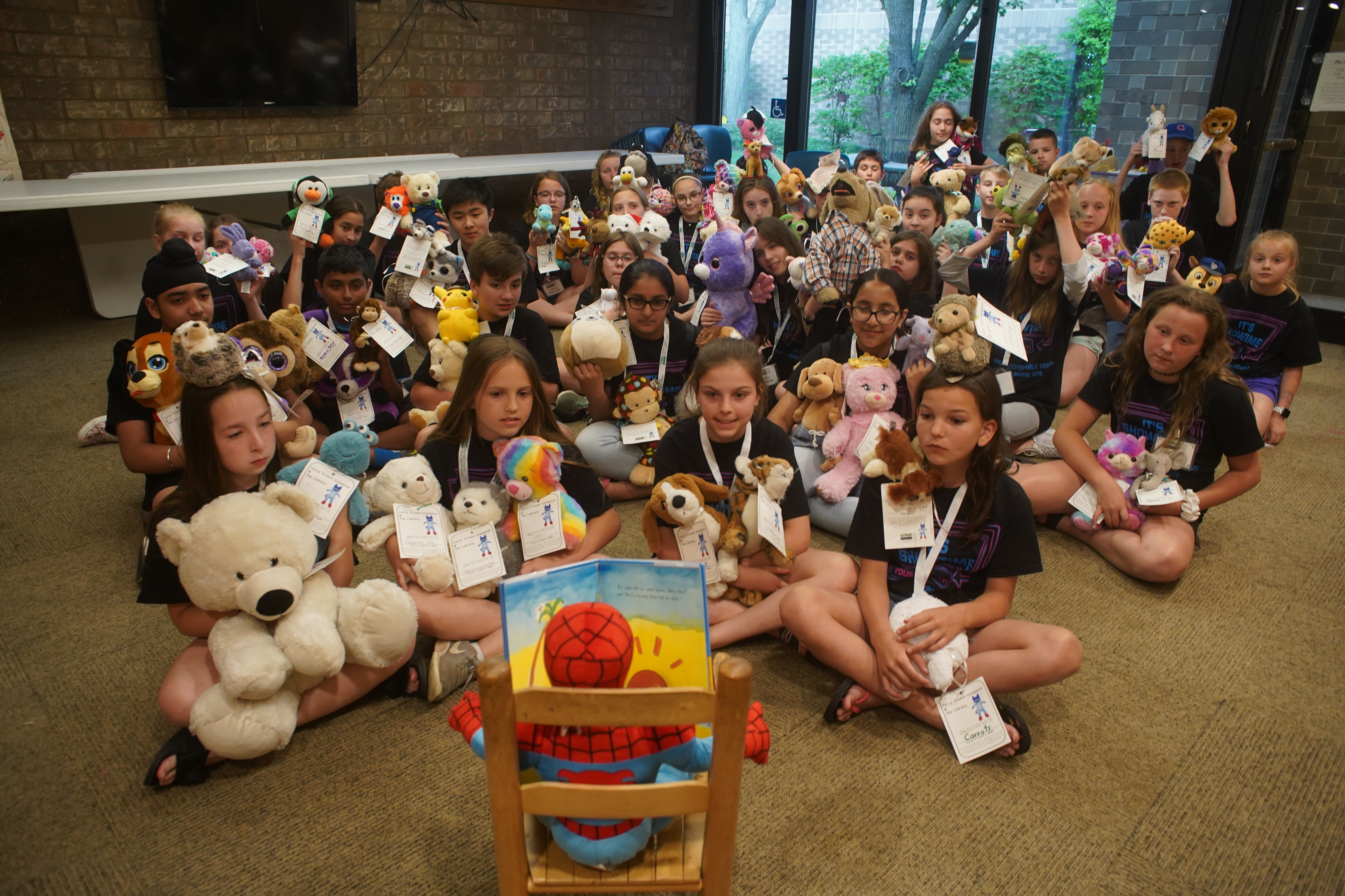 A large group of children at the Furry Friend Sleepover event