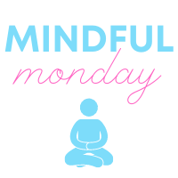 text Mindful Monday over a clipart of a blue person meditating