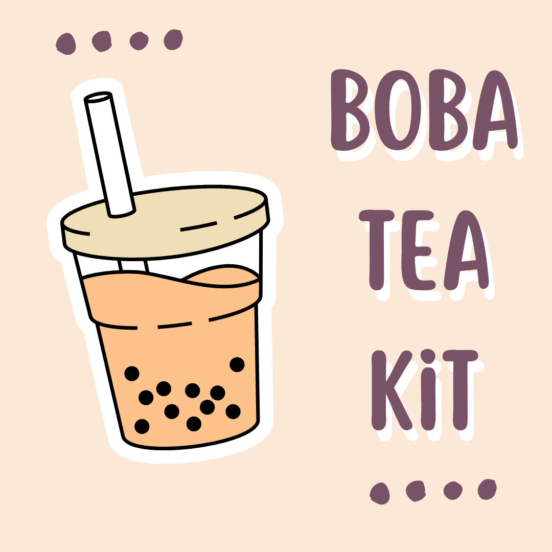 illustration of a boba tea cup with straw and the words "boba tea kit"