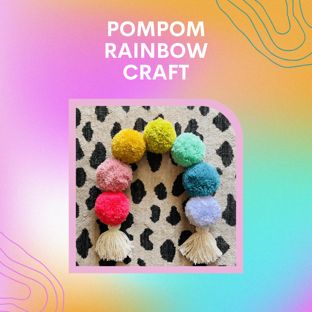 gradient background with the words "pompom rainbow craft"