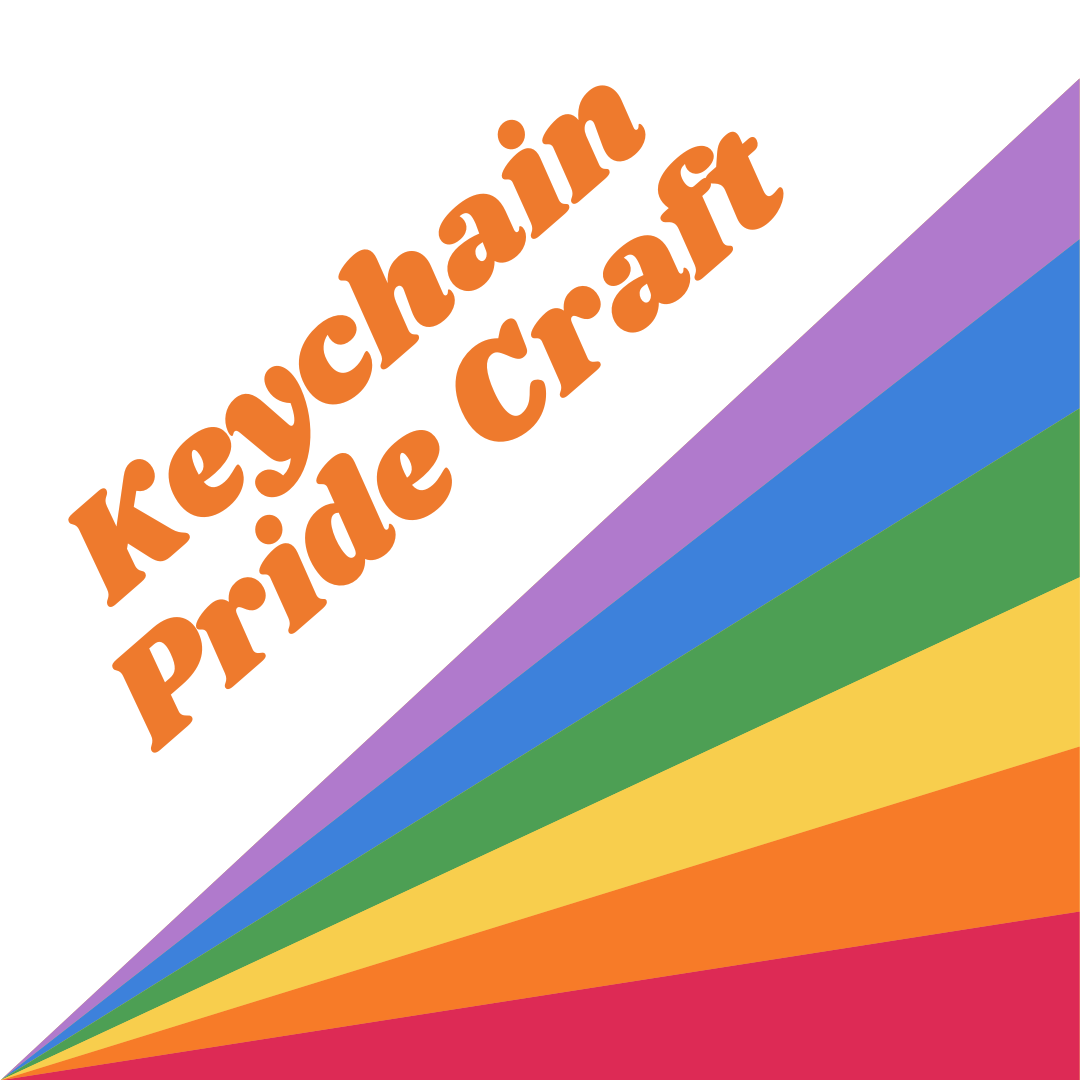 text "keychain pride craft" superimposed over rainbow stripes