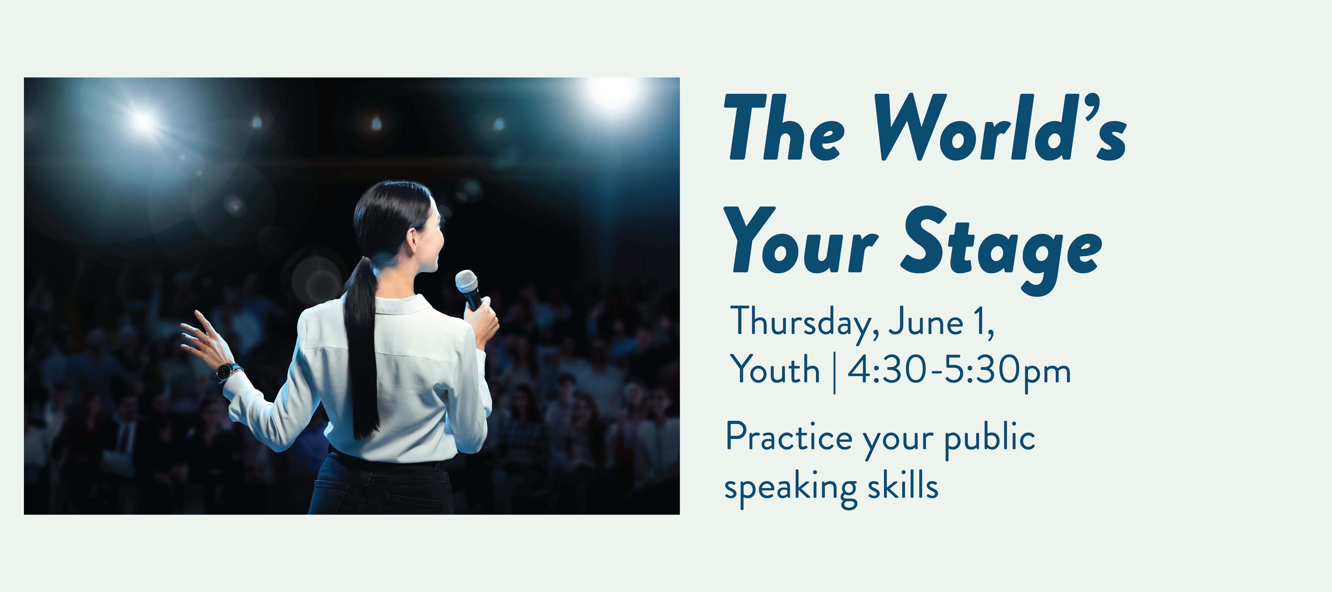 The World's Your Stage, public speaking, prospect heights public library, prospect heights, public library,