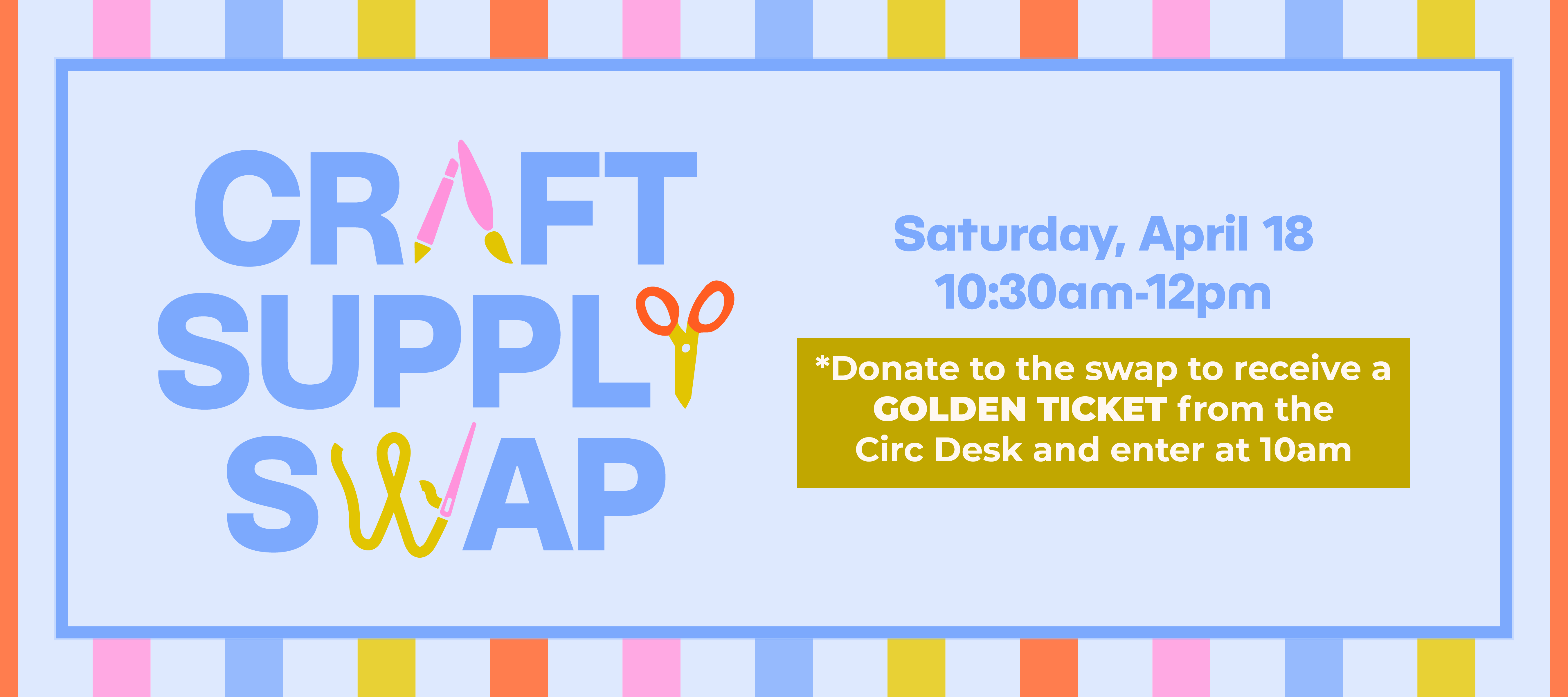 craft supply swap logo with scissors and other crafty items.