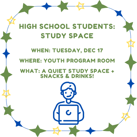 high school students study space, food, energy, finals, exams, drinks, group study space, school supplies available, comfy