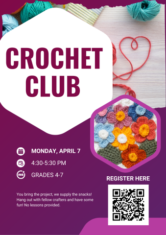 crochet, crochet club, kids program, library program, prospect heights, prospect heights library, library program