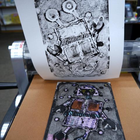 Collagraph print of robot