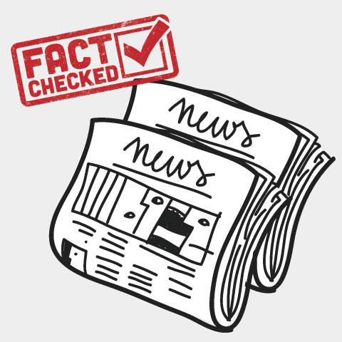 Graphic of newspaper with Fact checked label