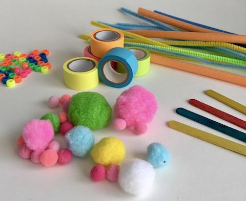 Colorful variety of craft supplies.