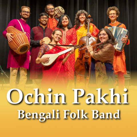 Ochin Pakhi band members perform.