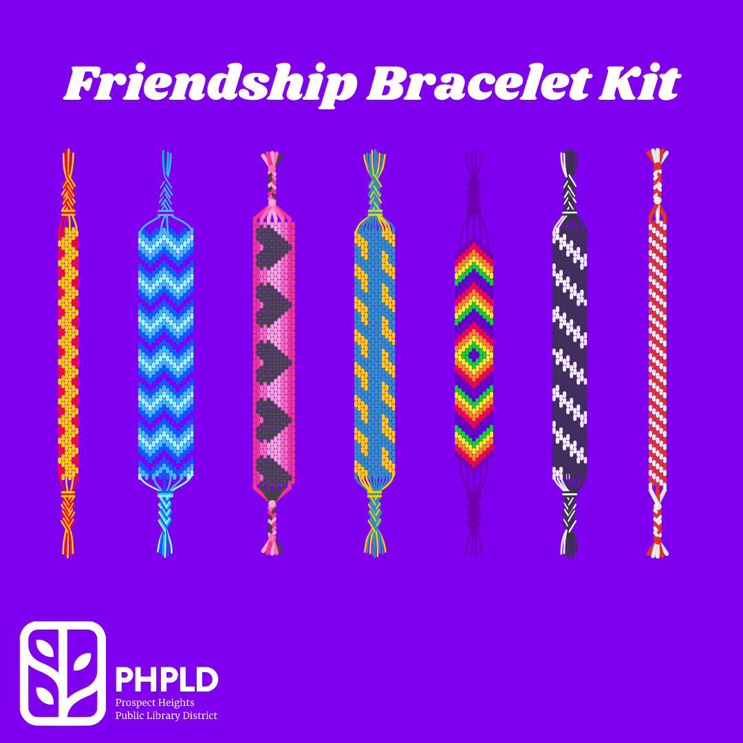 purple square with clip art of striped friendship bracelets and a logo for PHPLD