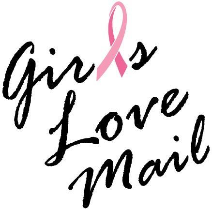 Text stating Girls Love Mail with the L in the shape of the Breast Cancer Awareness Ribbon