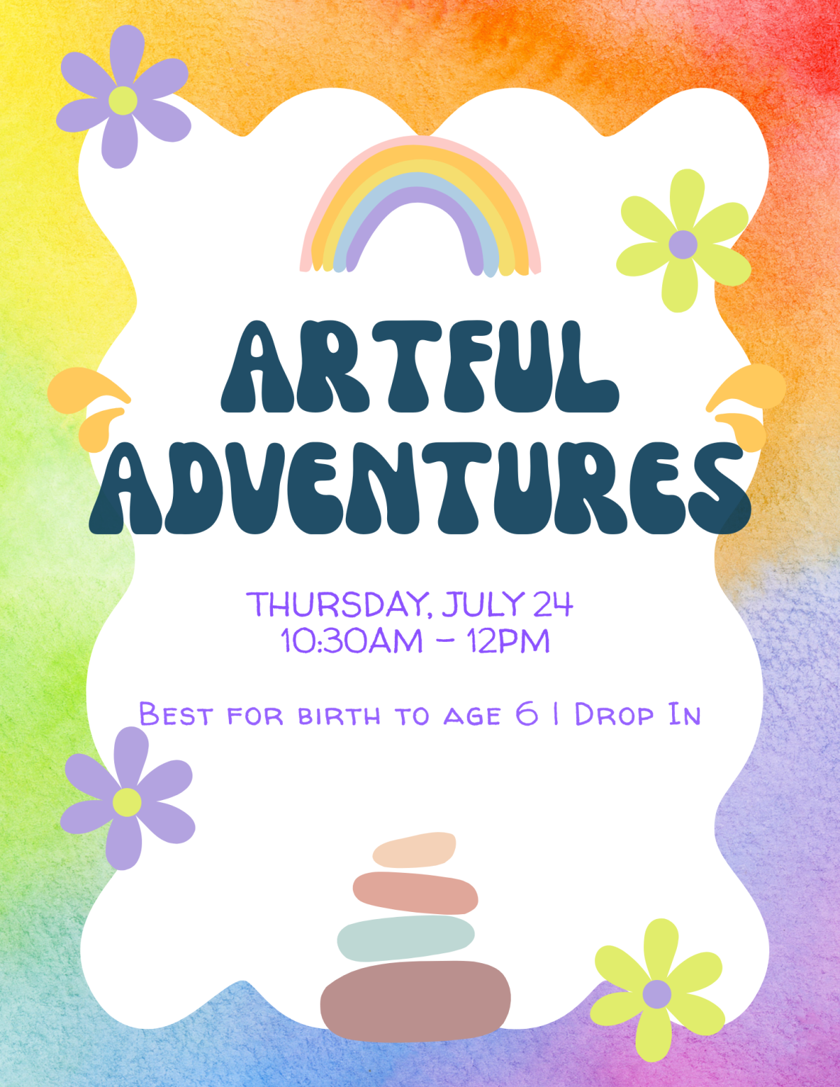 Artful Adventures on Thursday, July 24 from 10:30am to 12pm. Drop In 