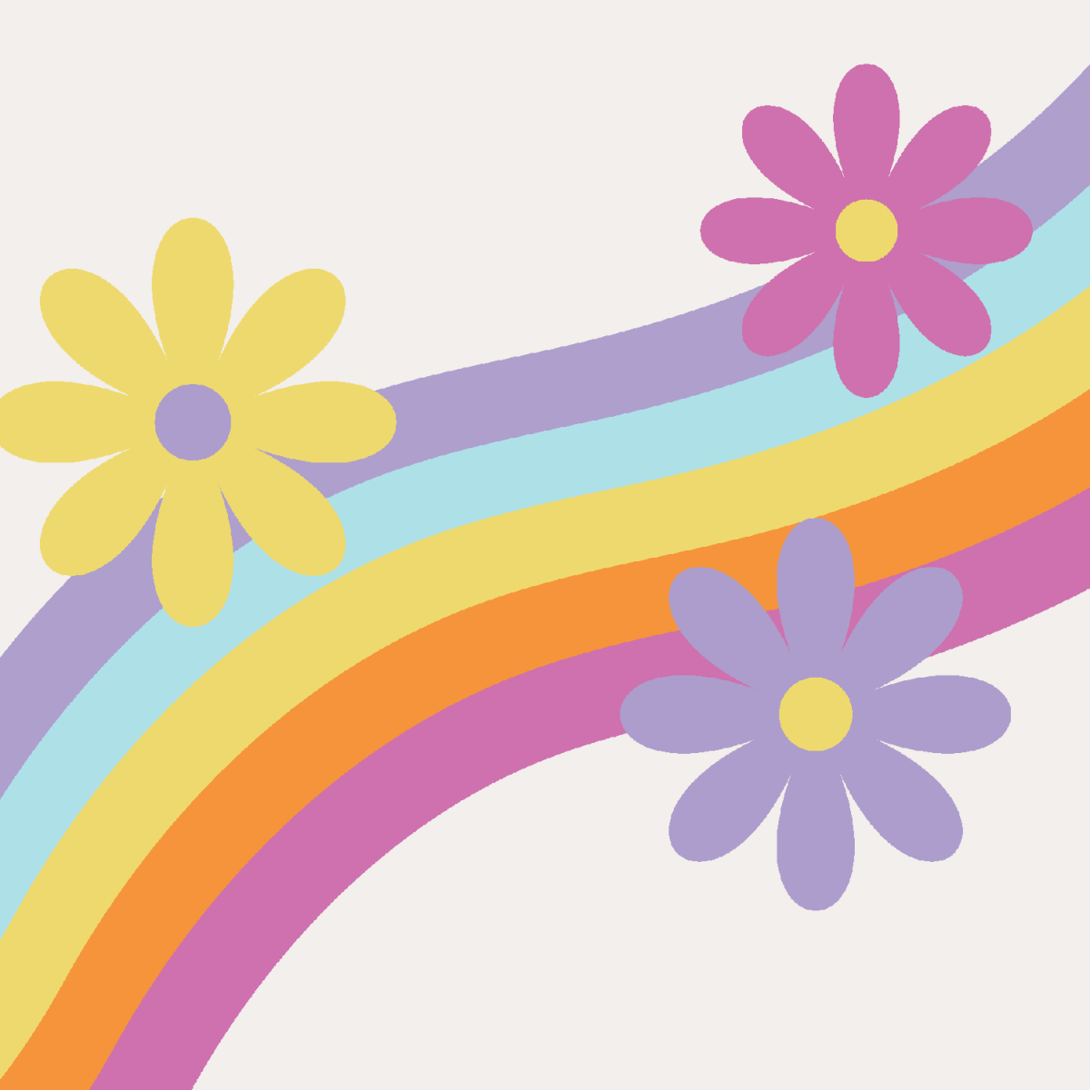Colorful rainbow and flowers illustration.