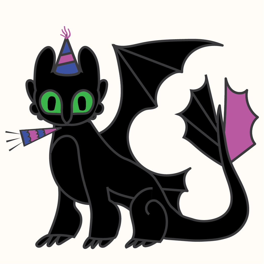 Dragon in party hat illustration.