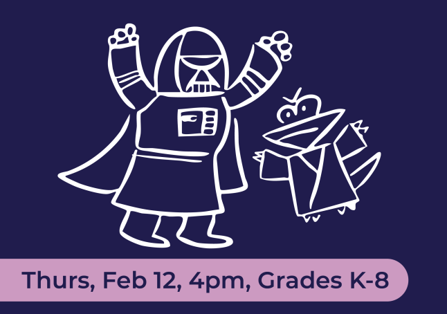 promotional image of cartoon style Darth Vader with his arms raised standing next to yoda with his arms out