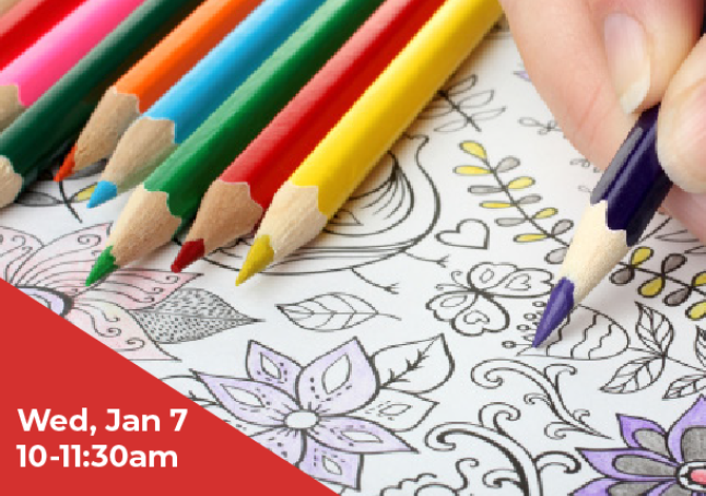 phpl, Prospect Heights Public Library, Adult Cozy Coloring Club, meditate, relax, hobbies, have fun, Adult