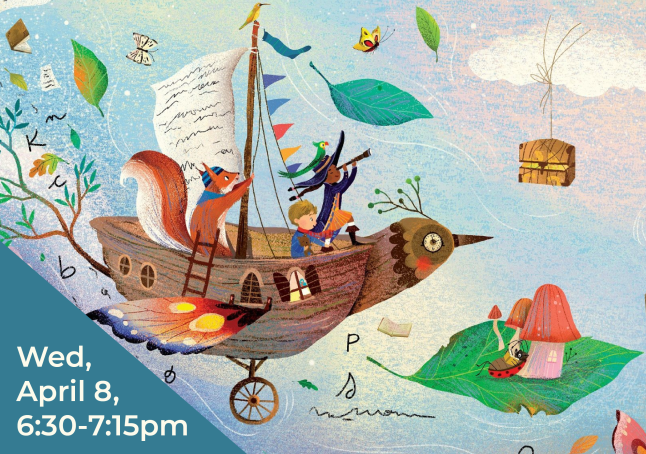 Magical ship illustration floating in the sky.