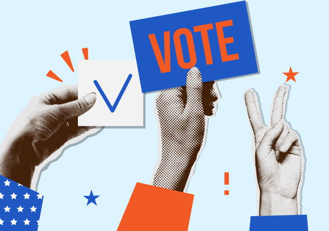 Hands holding vote signs.